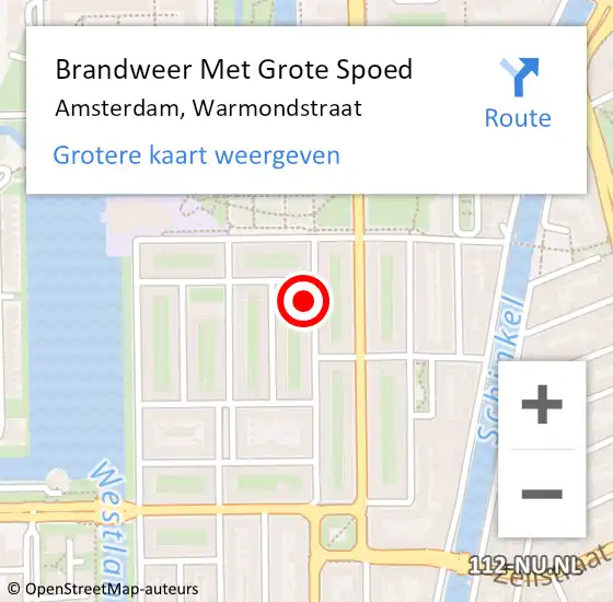 Locatie op kaart van de 112 melding: Brandweer Met Grote Spoed Naar Amsterdam, Warmondstraat op 1 februari 2024 16:51