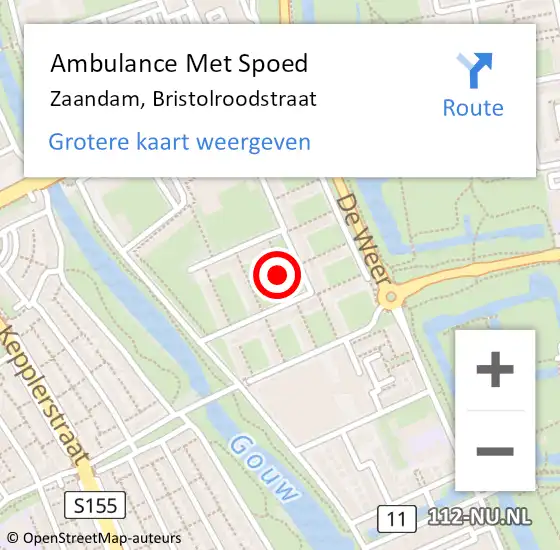 Locatie op kaart van de 112 melding: Ambulance Met Spoed Naar Zaandam, Bristolroodstraat op 1 februari 2024 16:53