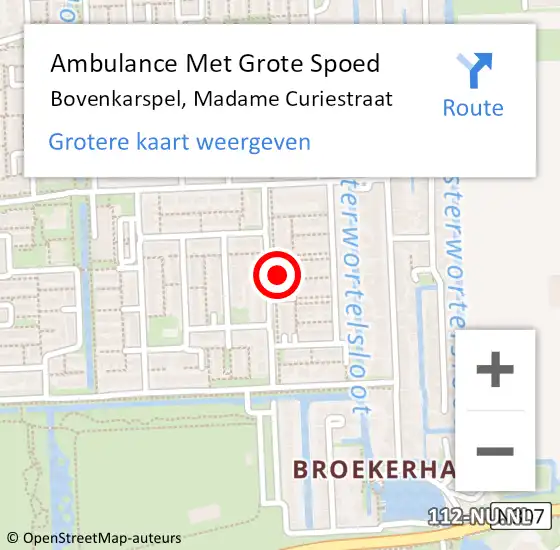 Locatie op kaart van de 112 melding: Ambulance Met Grote Spoed Naar Bovenkarspel, Madame Curiestraat op 1 februari 2024 17:17