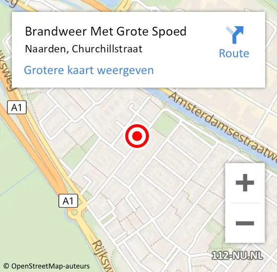 Locatie op kaart van de 112 melding: Brandweer Met Grote Spoed Naar Naarden, Churchillstraat op 1 februari 2024 17:25