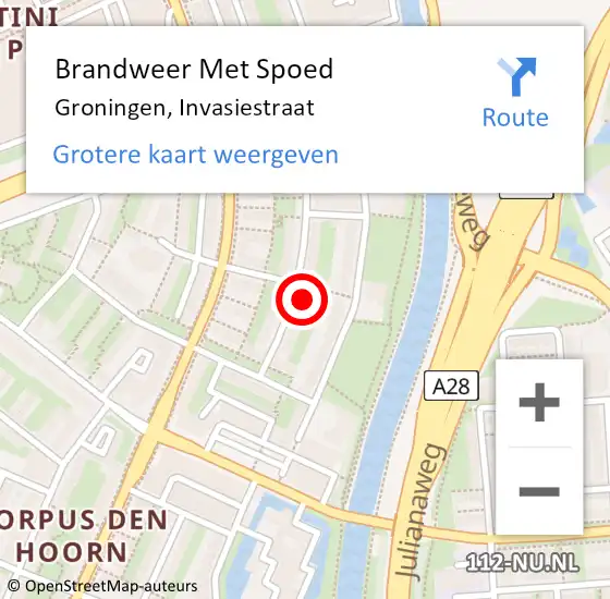 Locatie op kaart van de 112 melding: Brandweer Met Spoed Naar Groningen, Invasiestraat op 1 februari 2024 17:34