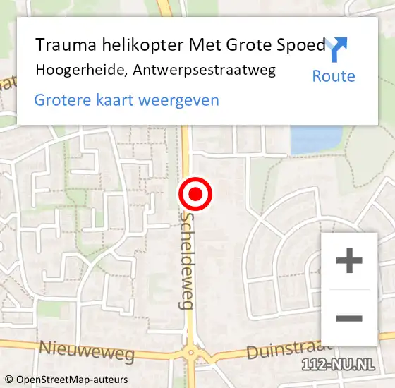 Locatie op kaart van de 112 melding: Trauma helikopter Met Grote Spoed Naar Hoogerheide, Antwerpsestraatweg op 1 februari 2024 18:01