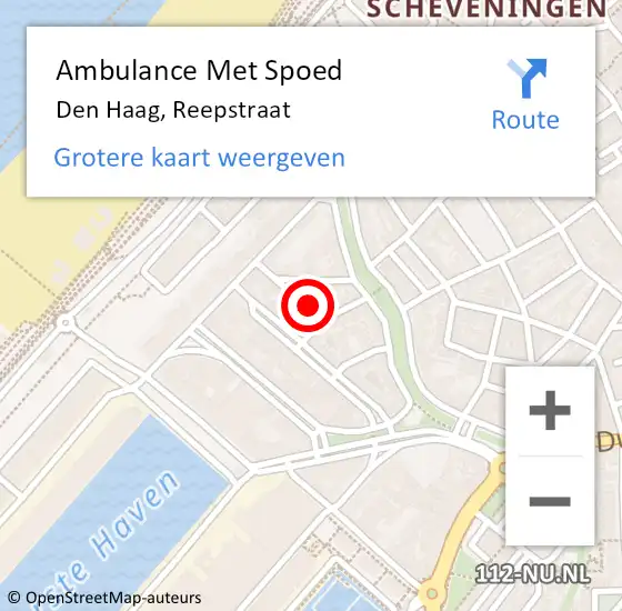 Locatie op kaart van de 112 melding: Ambulance Met Spoed Naar Den Haag, Reepstraat op 1 februari 2024 18:02