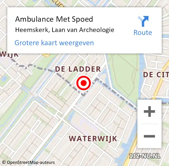 Locatie op kaart van de 112 melding: Ambulance Met Spoed Naar Heemskerk, Laan van Archeologie op 1 februari 2024 18:07