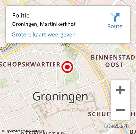 Locatie op kaart van de 112 melding: Politie Groningen, Martinikerkhof op 1 februari 2024 18:38