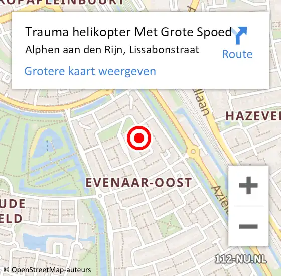 Locatie op kaart van de 112 melding: Trauma helikopter Met Grote Spoed Naar Alphen aan den Rijn, Lissabonstraat op 1 februari 2024 18:46