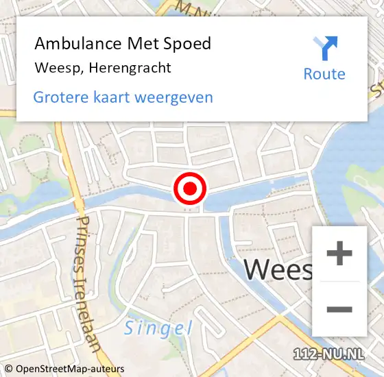 Locatie op kaart van de 112 melding: Ambulance Met Spoed Naar Weesp, Herengracht op 1 februari 2024 18:48