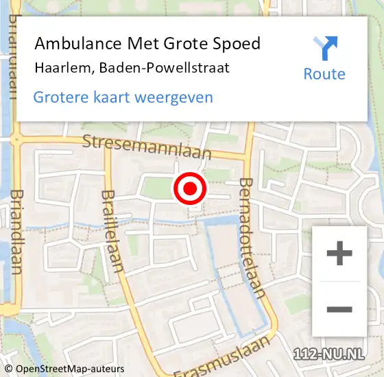 Locatie op kaart van de 112 melding: Ambulance Met Grote Spoed Naar Haarlem, Baden-Powellstraat op 1 februari 2024 18:52