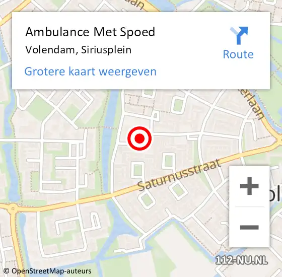 Locatie op kaart van de 112 melding: Ambulance Met Spoed Naar Volendam, Siriusplein op 1 februari 2024 18:56