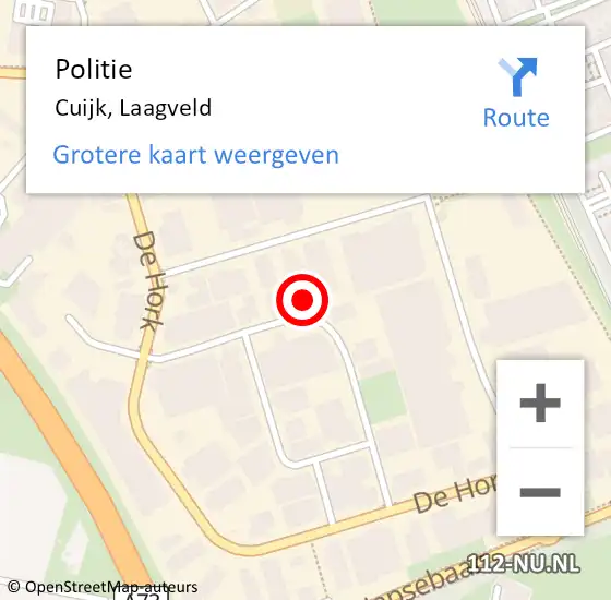 Locatie op kaart van de 112 melding: Politie Cuijk, Laagveld op 1 februari 2024 18:59