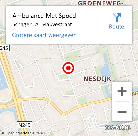 Locatie op kaart van de 112 melding: Ambulance Met Spoed Naar Schagen, A. Mauvestraat op 1 februari 2024 19:05