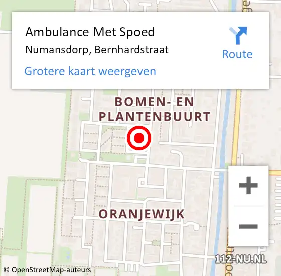 Locatie op kaart van de 112 melding: Ambulance Met Spoed Naar Numansdorp, Bernhardstraat op 1 februari 2024 19:36