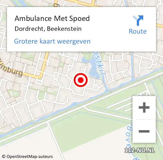 Locatie op kaart van de 112 melding: Ambulance Met Spoed Naar Dordrecht, Beekenstein op 1 februari 2024 19:40