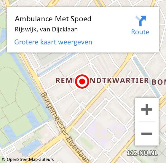 Locatie op kaart van de 112 melding: Ambulance Met Spoed Naar Rijswijk, van Dijcklaan op 1 februari 2024 19:46