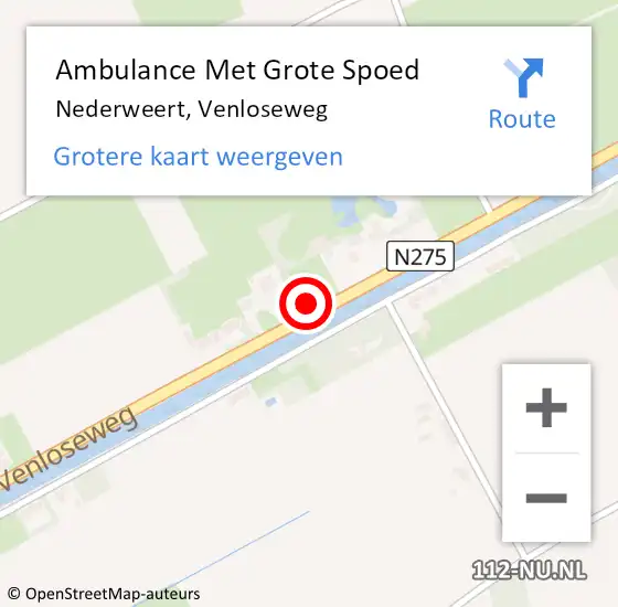 Locatie op kaart van de 112 melding: Ambulance Met Grote Spoed Naar Nederweert, Venloseweg op 1 februari 2024 20:31