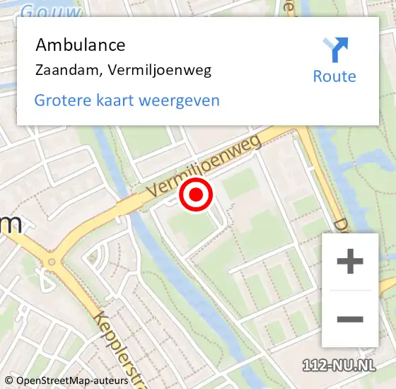 Locatie op kaart van de 112 melding: Ambulance Zaandam, Vermiljoenweg op 1 februari 2024 20:45