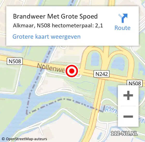Locatie op kaart van de 112 melding: Brandweer Met Grote Spoed Naar Alkmaar, N508 hectometerpaal: 2,1 op 1 februari 2024 20:50