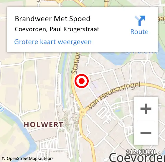 Locatie op kaart van de 112 melding: Brandweer Met Spoed Naar Coevorden, Paul Krügerstraat op 1 februari 2024 20:54