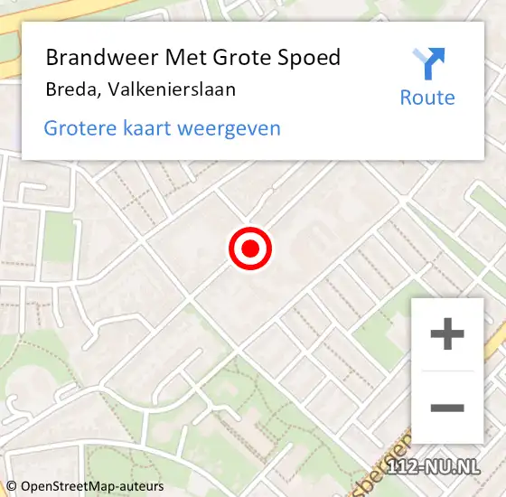 Locatie op kaart van de 112 melding: Brandweer Met Grote Spoed Naar Breda, Valkenierslaan op 1 februari 2024 21:15