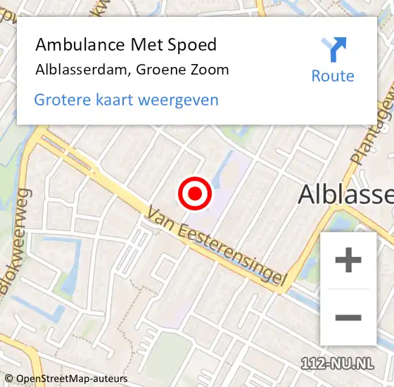 Locatie op kaart van de 112 melding: Ambulance Met Spoed Naar Alblasserdam, Groene Zoom op 1 februari 2024 21:15