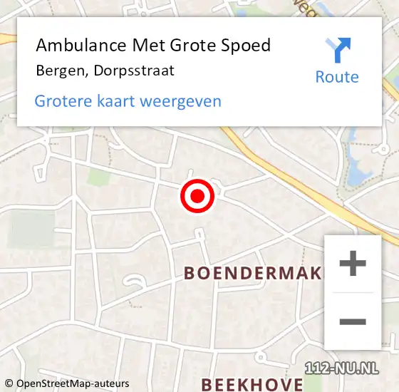 Locatie op kaart van de 112 melding: Ambulance Met Grote Spoed Naar Bergen, Dorpsstraat op 1 februari 2024 21:27