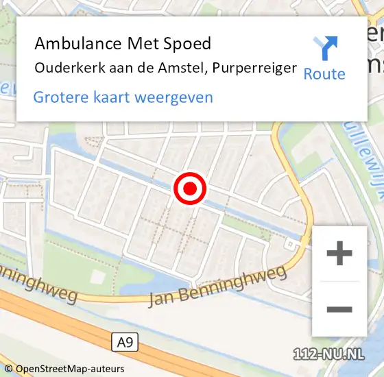 Locatie op kaart van de 112 melding: Ambulance Met Spoed Naar Ouderkerk aan de Amstel, Purperreiger op 1 februari 2024 21:39