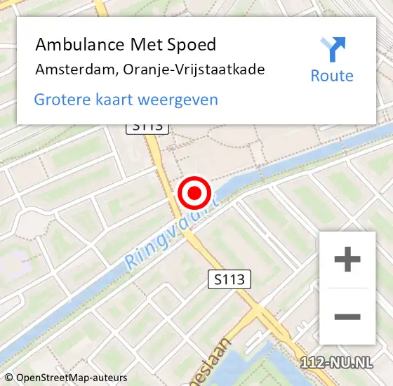 Locatie op kaart van de 112 melding: Ambulance Met Spoed Naar Amsterdam, Oranje-Vrijstaatkade op 1 februari 2024 21:50