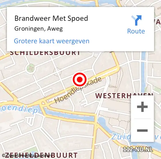 Locatie op kaart van de 112 melding: Brandweer Met Spoed Naar Groningen, Aweg op 1 februari 2024 22:03