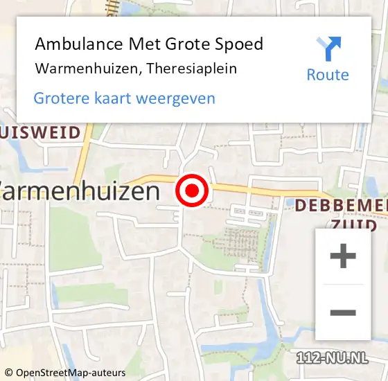 Locatie op kaart van de 112 melding: Ambulance Met Grote Spoed Naar Warmenhuizen, Theresiaplein op 1 februari 2024 22:10