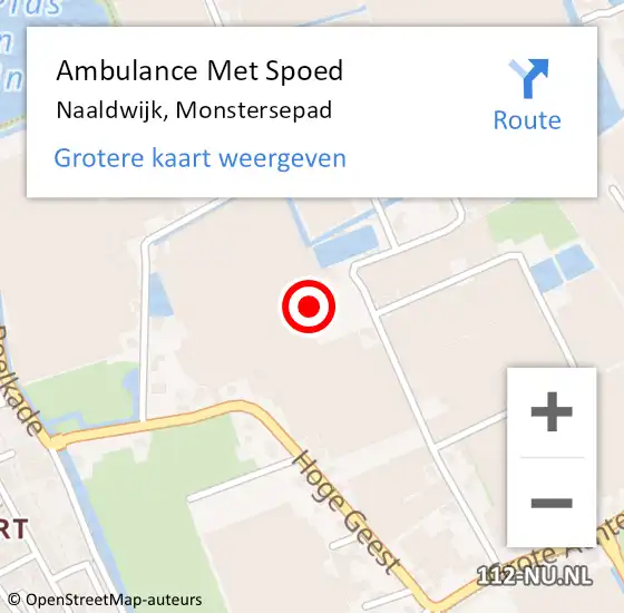 Locatie op kaart van de 112 melding: Ambulance Met Spoed Naar Naaldwijk, Monstersepad op 1 februari 2024 22:23