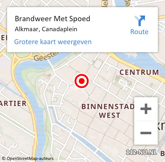 Locatie op kaart van de 112 melding: Brandweer Met Spoed Naar Alkmaar, Canadaplein op 1 februari 2024 23:00