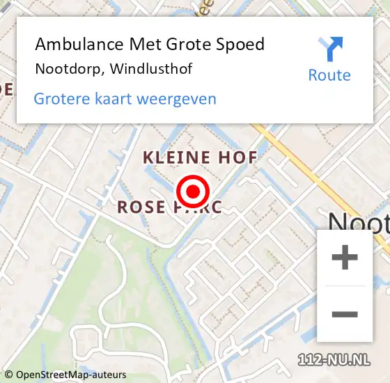 Locatie op kaart van de 112 melding: Ambulance Met Grote Spoed Naar Nootdorp, Windlusthof op 1 februari 2024 23:01