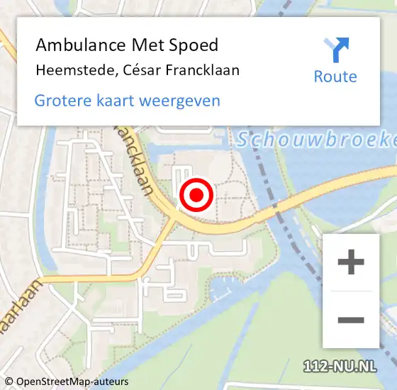 Locatie op kaart van de 112 melding: Ambulance Met Spoed Naar Heemstede, César Francklaan op 1 februari 2024 23:08