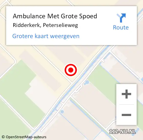 Locatie op kaart van de 112 melding: Ambulance Met Grote Spoed Naar Ridderkerk, Peterselieweg op 1 februari 2024 23:09