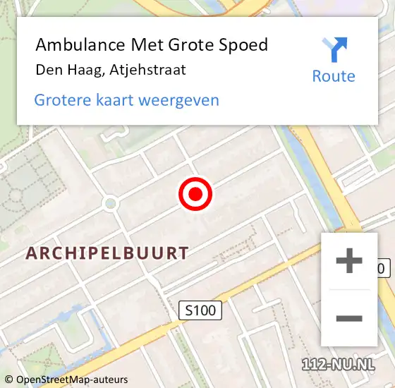 Locatie op kaart van de 112 melding: Ambulance Met Grote Spoed Naar Den Haag, Atjehstraat op 1 februari 2024 23:10