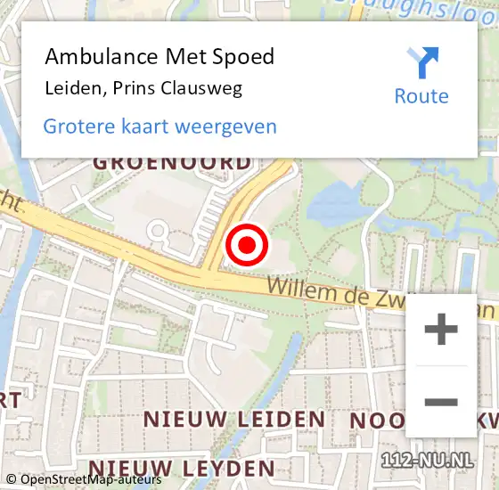 Locatie op kaart van de 112 melding: Ambulance Met Spoed Naar Leiden, Prins Clausweg op 1 februari 2024 23:43