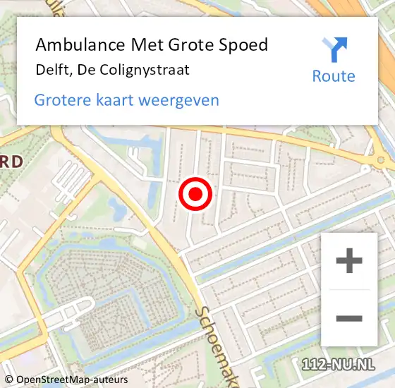 Locatie op kaart van de 112 melding: Ambulance Met Grote Spoed Naar Delft, De Colignystraat op 2 februari 2024 00:26