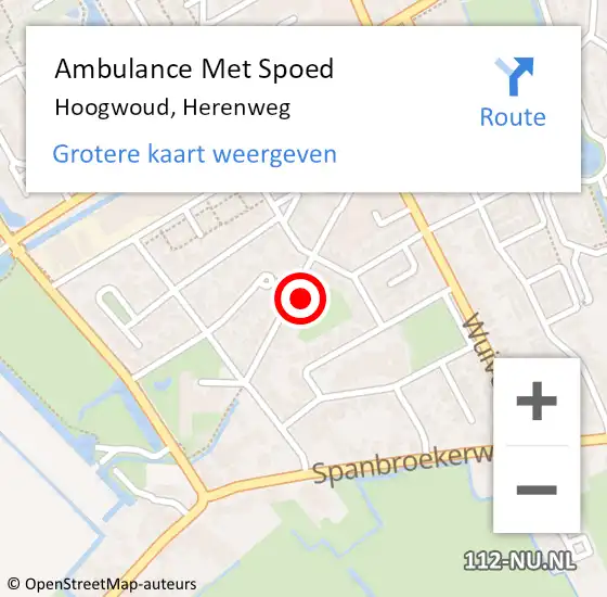 Locatie op kaart van de 112 melding: Ambulance Met Spoed Naar Hoogwoud, Herenweg op 2 februari 2024 00:41