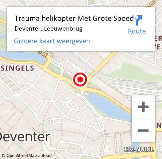 Locatie op kaart van de 112 melding: Trauma helikopter Met Grote Spoed Naar Deventer, Leeuwenbrug op 2 februari 2024 01:20