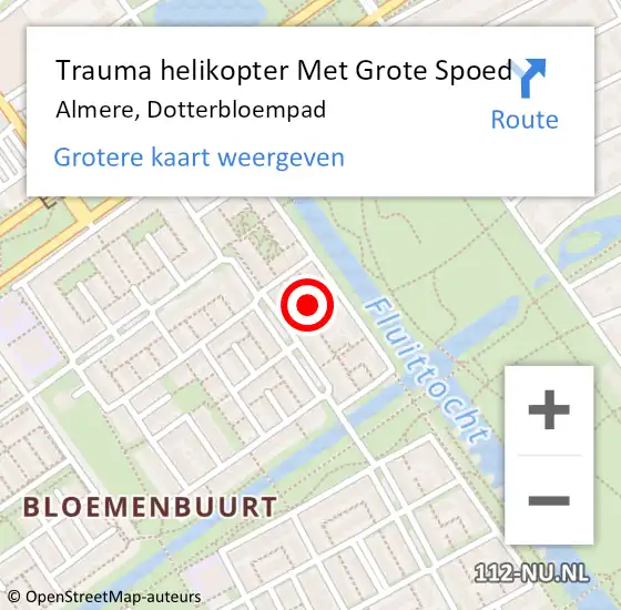 Locatie op kaart van de 112 melding: Trauma helikopter Met Grote Spoed Naar Almere, Dotterbloempad op 2 februari 2024 04:46