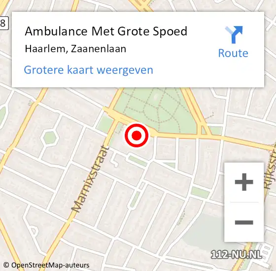 Locatie op kaart van de 112 melding: Ambulance Met Grote Spoed Naar Haarlem, Zaanenlaan op 2 februari 2024 05:17