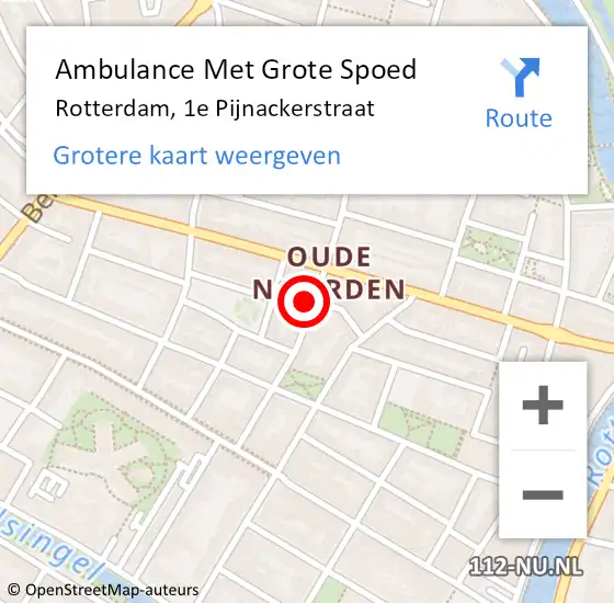 Locatie op kaart van de 112 melding: Ambulance Met Grote Spoed Naar Rotterdam, 1e Pijnackerstraat op 2 februari 2024 05:28