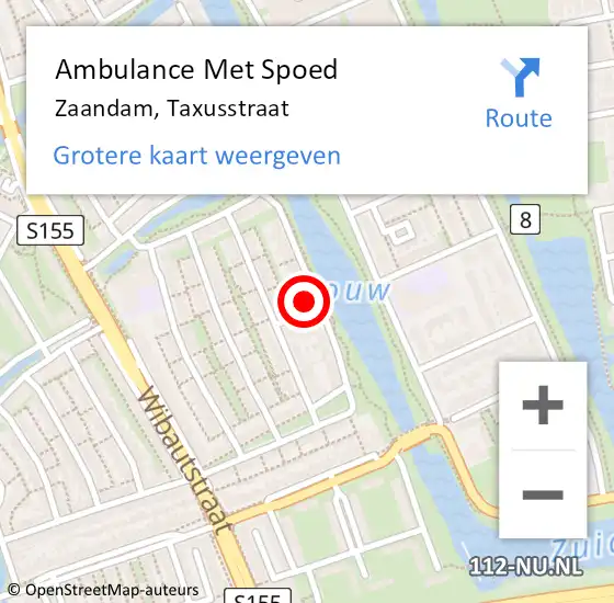 Locatie op kaart van de 112 melding: Ambulance Met Spoed Naar Zaandam, Taxusstraat op 2 februari 2024 07:00