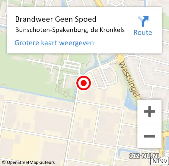 Locatie op kaart van de 112 melding: Brandweer Geen Spoed Naar Bunschoten-Spakenburg, de Kronkels op 2 februari 2024 07:08