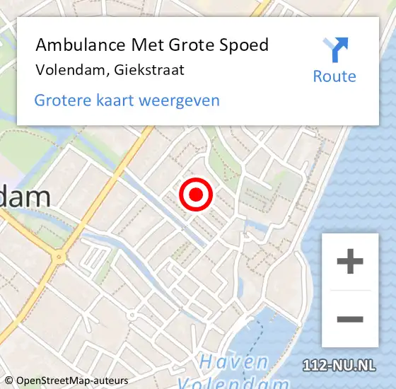 Locatie op kaart van de 112 melding: Ambulance Met Grote Spoed Naar Volendam, Giekstraat op 2 februari 2024 07:24