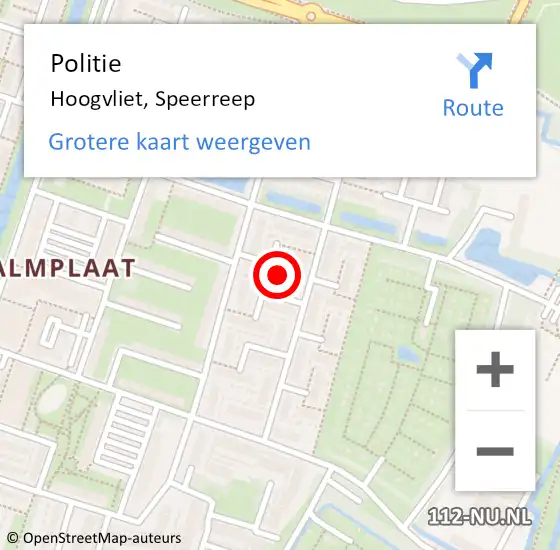 Locatie op kaart van de 112 melding: Politie Hoogvliet, Speerreep op 2 februari 2024 08:00