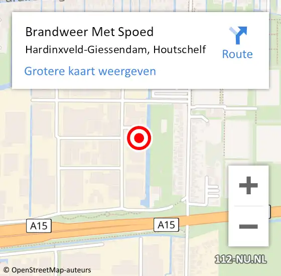 Locatie op kaart van de 112 melding: Brandweer Met Spoed Naar Hardinxveld-Giessendam, Houtschelf op 2 februari 2024 08:09