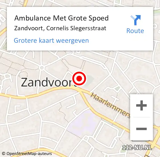 Locatie op kaart van de 112 melding: Ambulance Met Grote Spoed Naar Zandvoort, Cornelis Slegersstraat op 2 februari 2024 08:12