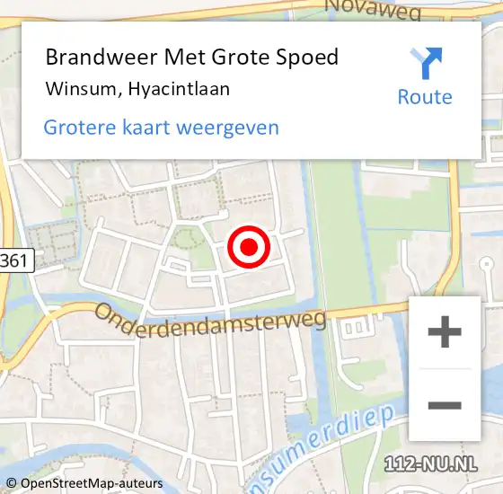 Locatie op kaart van de 112 melding: Brandweer Met Grote Spoed Naar Winsum, Hyacintlaan op 2 februari 2024 08:16