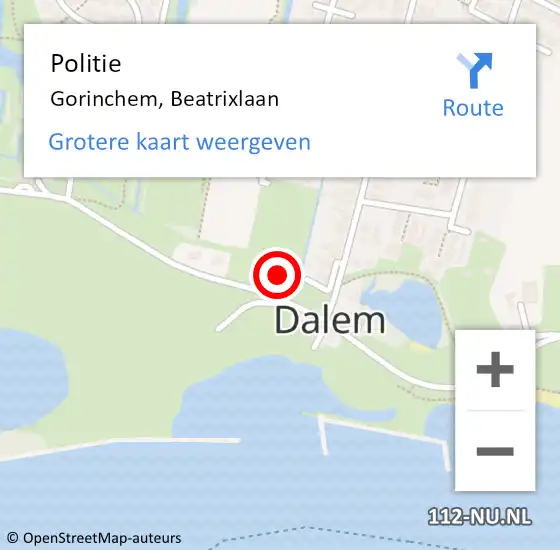 Locatie op kaart van de 112 melding: Politie Gorinchem, Beatrixlaan op 2 februari 2024 08:23